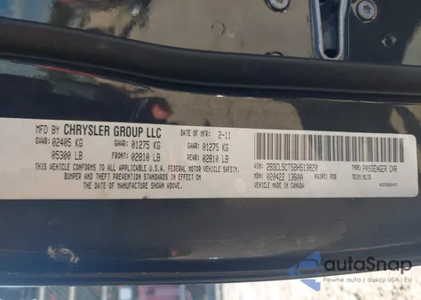 2011 Dodge Charger R/T из США, поврежденный, VIN 2B3CL5CT5BH513820